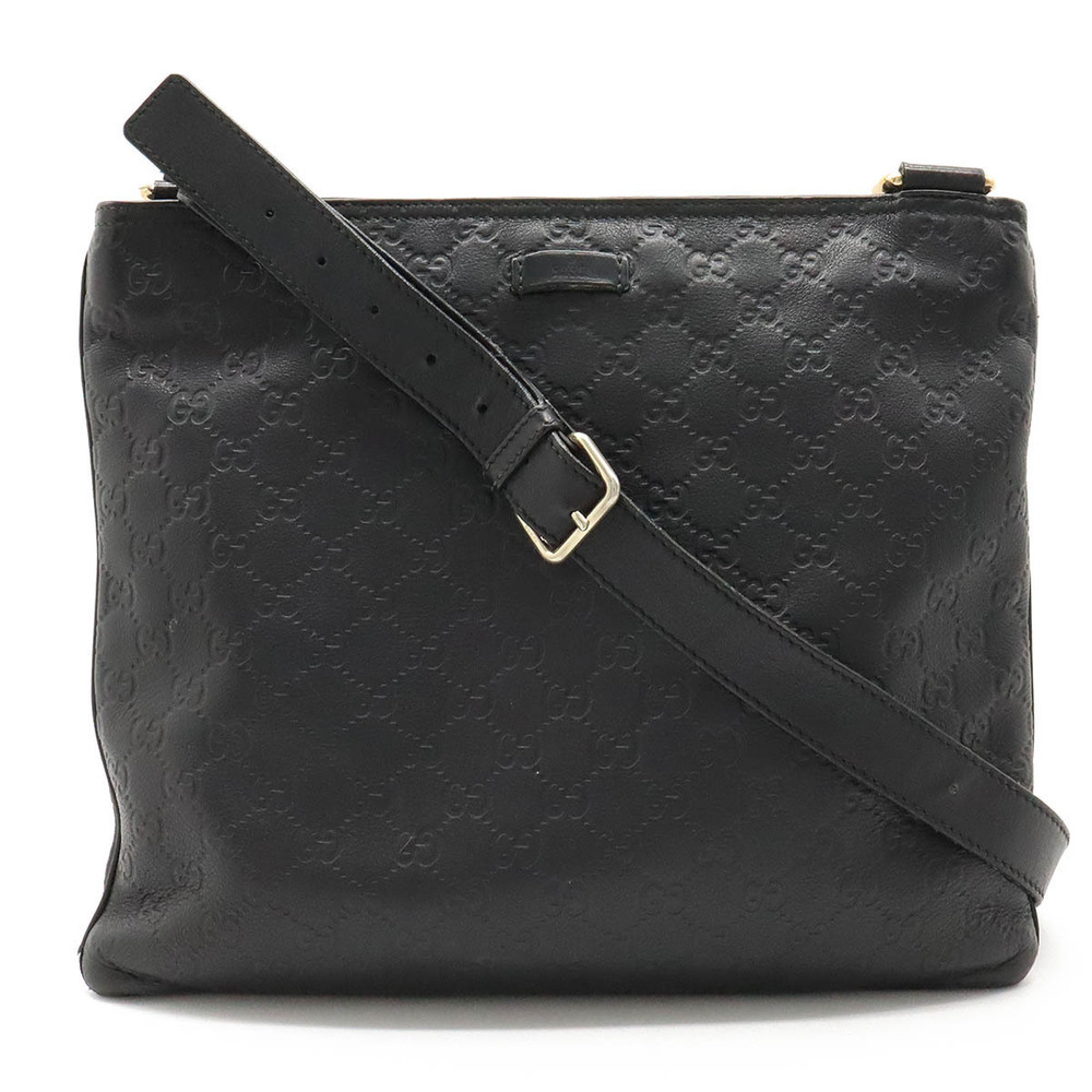 Gucci Guccissima Crossbody Bag Gusset Leather Black